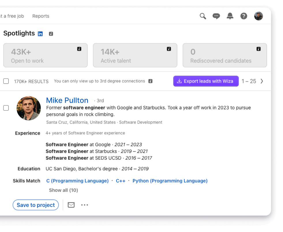 Linkedin profile card